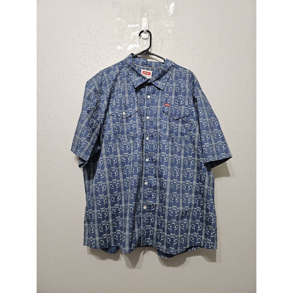 Wrangler Cactus Print Button Up Shirt Men's 3XL Blue Western Cotton Blend